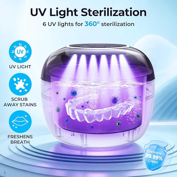 Ultrasonic Retainer Cleaner Machine, Denture Dome for Cleaning Dentures, Mouth Guard, Night Guard, Aligner, Jewelry, 45kHz 250ML UV Ultrasonic Denture cleaner Ultra Sonic Cleaner for Retainers
