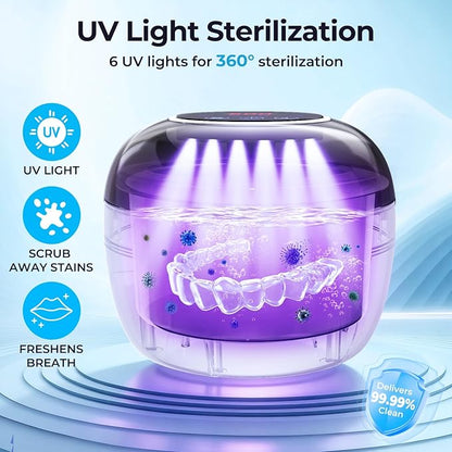 Ultrasonic Retainer Cleaner Machine, Denture Dome for Cleaning Dentures, Mouth Guard, Night Guard, Aligner, Jewelry, 45kHz 250ML UV Ultrasonic Denture cleaner Ultra Sonic Cleaner for Retainers