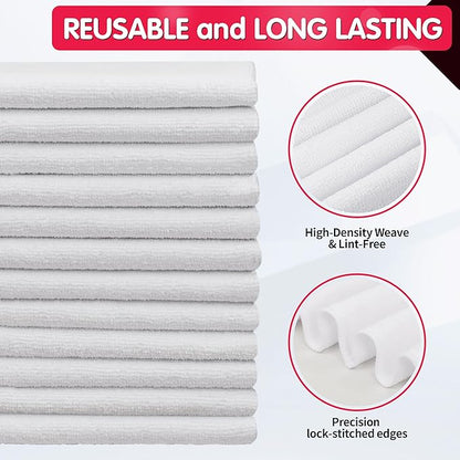 FIXSMITH White Microfiber Cleaning Cloth -Pack of 12, Highly Absorbent Cleaning Rags, 16"X12" All Purpose Cleaning Towels for Housekeeping, Kitchen, Car, Lint Free and Reusable Microfiber Towels