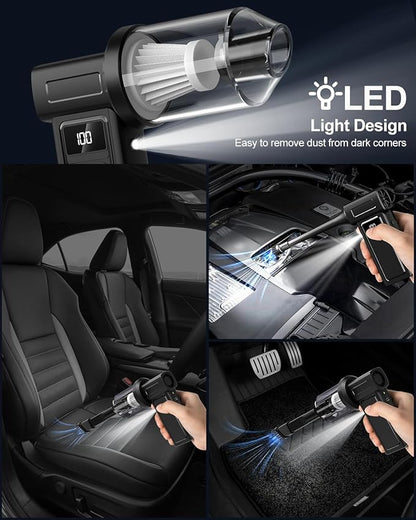Compressed Electric Air Duster & Handheld Car Vacuum Cleaner 2-in-1-10000mAh Battery 180000RPM 4-Speed echargeable Air Blower for Car Cleaning, Home, Keyboard, PC, LED Light