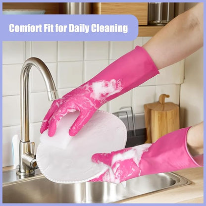 Rubber gloves for dishwashing 4 Pairs, Kitchen gloves for dish cleaning gloves, Reusable (Medium, Colorful)