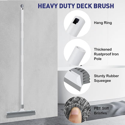 Yolaist 60 inch Long Handle Floor Scrub Brush, 2 in 1 Heavy Duty Hard Bristle Deck Scrubber & Squeegee for Tile, Wall, Concrete, Shower, Bathroom, Kitchen, Garage, Patio