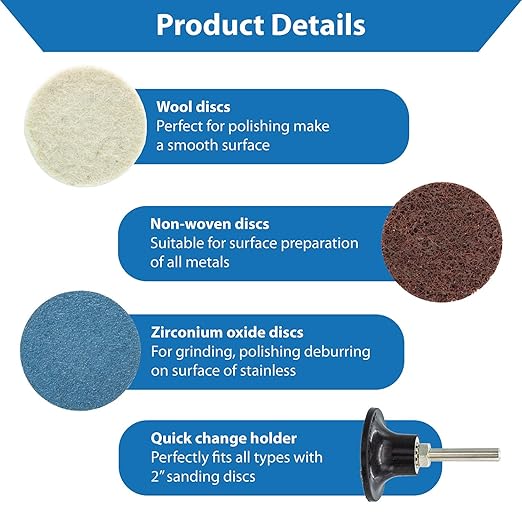 TJR® 2" Quick Change Discs Type R 35PCS Set with 1/4" Holder Roll Lock Type for Die Grinder – Ideal for Surface Conditioning, Burr Removal, Deburring, Grinding, Polishing, Rust and Paint Removal