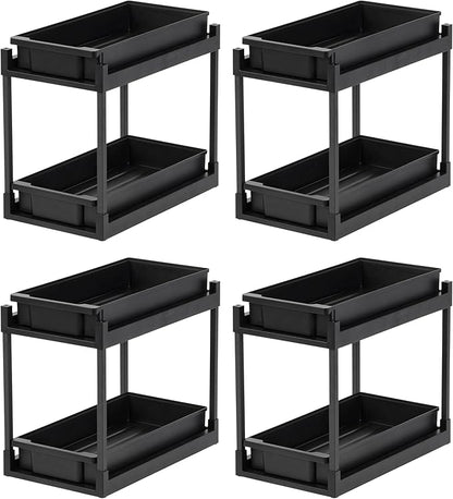 IRIS USA Under Sink Organizer, 4 Pack, Bathroom Organizers and Storage, Pull Out Under Cabinet Kitchen Shelf Pantry Under Counter, Cleaning Supplies, Vertical Spice Rack Slide Out Drawer, Easy Install