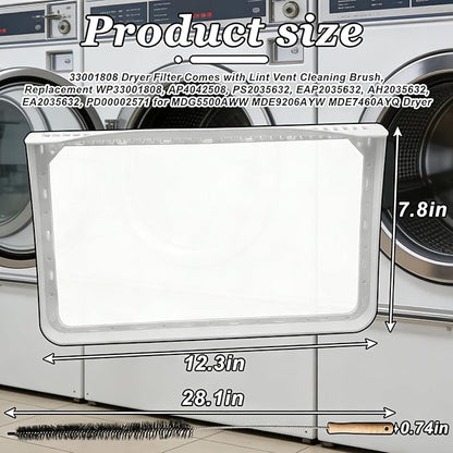 33001808 Dryer Filter Comes with Lint Vent Cleaning Brush, Replacement WP33001808, AP4042508, PS2035632, EAP2035632, AH2035632, EA2035632, PD00002571 for MDG5500AWW MDE9206AYW MDE7460AYQ Dryer