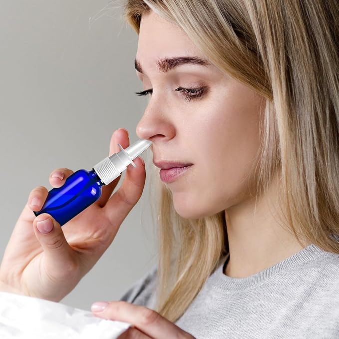40 Pcs Nasal Spray Bottles, 30ML/1oz Blue Glass Refillable Fine Mist Empty Nasal Spray Bottle with 8 Funnels and 8 Labels
