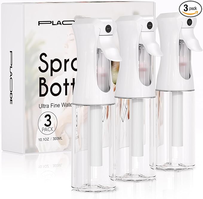 3 Pack Spray Bottle for Hair - Continuous Hair Spray Bottles Refillable Mister Sprayer for Hairstyling, Plants, Pets, Skincare, Cleaning (10.1 OZ/300ML, White)
