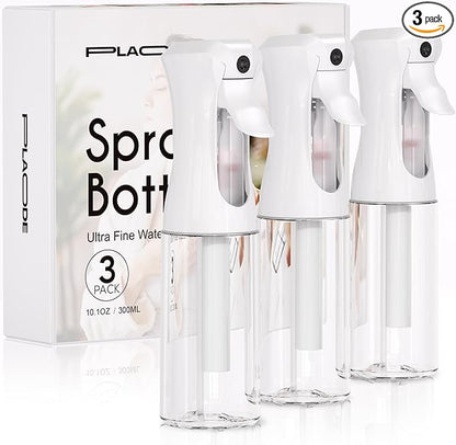 3 Pack Spray Bottle for Hair - Continuous Hair Spray Bottles Refillable Mister Sprayer for Hairstyling, Plants, Pets, Skincare, Cleaning (10.1 OZ/300ML, White)