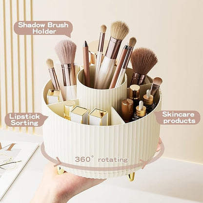 fanado 360° Rotate Makeup Brush Holder Organizer, Makeup Organizers Countertop, Makeup organization and Skincare Storage for Vanity, Desktop, Bathroom (Ivory)