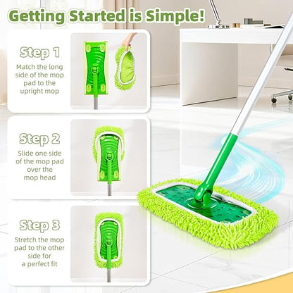 Reusable Microfiber Pads Compatible with Sweeper Mop, Washable Wet Pads Refill & Highly Absorbent Dry Sweeping Cloths - Chenille Mopping Pad for All Sealed Floors Cleaning (Mop is not Included)