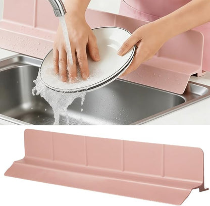 Food Grade Silicone Sink Splash Guard (23 Inch), 7 Strong Suction Cups Non-Slip Water Protector, Dishwasher Safe & Cuttable for Kitchen/Bathroom Countertops (Pink)