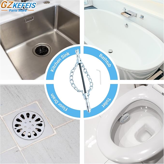 Flex‑Shaft Sewer Descaling Chain, Push-Type Rotary Cable for PVC Pipes, Toilets & Boilers, Compatible with 16mm Spring, Multi-Purpose Plumbing Tool