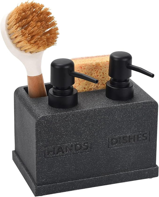 Kitchen Soap Dispenser Set,Hand and Dish Soap Dispenser,Sponge Caddy and Brush Holder 4-in-1 Kitchen Dual Soap Dispenser Set for Kitchen Sink,Bathroom -Black
