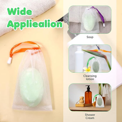 24 PCS Mesh Soap Bag, Soft Exfoliating Mesh Soap Pouch Double Layer Thicken Foam Net Saver Sack with Drawstring for Shower Body Facial Cleaning Tool (Assorted Colors)