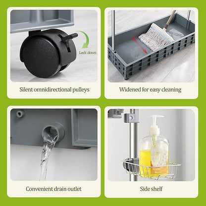 SARKEY Mobile Broom Mop Holder,Freestanding Housekeeping Storage With Hanging Hooks Drip Tray,Solves The Problem Of Dripping Mops And Wet Floors,For Garden,Schools Hotels(121x45x110cm(48x18x43in))