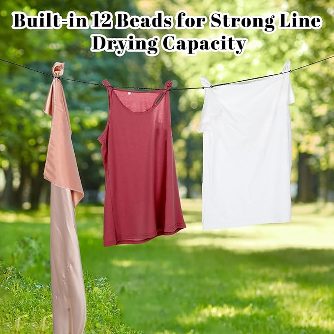 Travel Clothesline Portable Clothesline Outdoor Clotheslines Retractable Clotheslines Lightweight Camping Clothes Line with 12 Beads for Indoor Hotels Backyard Outdoor Cruise Ships RVs Tents 9.8 Feet