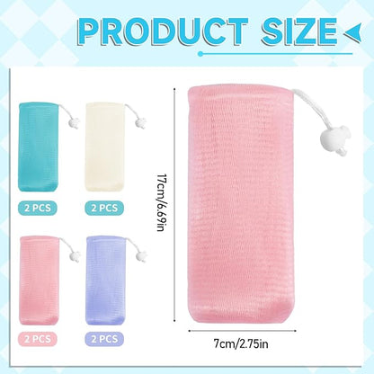 8 PCS Soap Mesh Bag, Multicolor Bar Soap Saver Bags Soft Soaps Sleeve Portable Soaps Mesh Bags with Drawstring for Men Women Shower Facial Body Cleaning