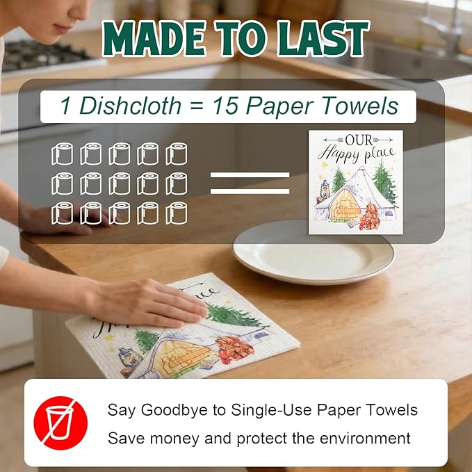 Swedish Dishcloths for Kitchen, 6 Pack Swedish Dish Cloths, Reusable Paper Towels, Washable Kitchen Cloth, Biodegradable, Super Absorbent, Quick Drying