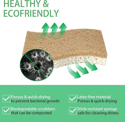 6PCS Natural Loofah Dish Sponges, Biodegradable Non-Toxic Loofah Dish Scrubbers for Washing Dishes