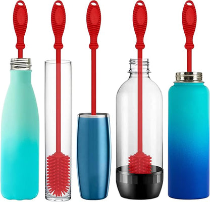 Kitchiny Silicone Bottle Brush with 2 Straw Cleaners - 12.5” Water Bottle Cleaner Brush for Yeti, Hydro Flask, Owala, Stanley, Baby Bottles, Glassware, Vases & Narrow Neck Containers - Red