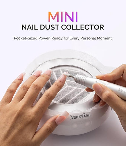 MelodySusie PocketSized Nail Dust Collector with Lightweight Design,HProA 6000RPM Ultra-Small Nail Vacuum Fan with 3 Suction Modes and 30 Disposable Filter Papers for Beginner & Daily Nail Care,White