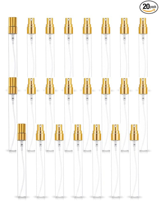 20 Pack 10ml Glass Perfume Spray Bottle Set Refillable Cosmetic Atomizer for Travel, Bulk Empty Mist Bottles