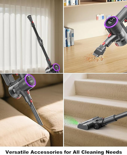 Cordless Vacuum Cleaner, Stick Vacuum Rechargeable, 550W 45KPA Powerful Suction Lightweight Vacuum Cleaners for Home, Anti-Tangle, Self Standing for Pet Hair Hardwood Floor Carpet - Purple