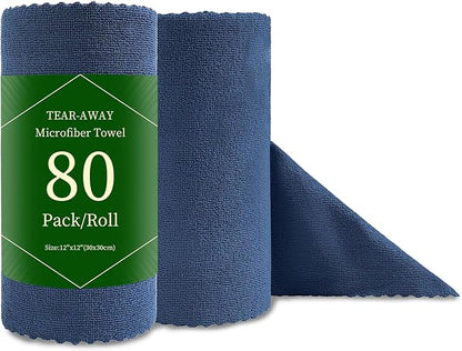 Jessy Home 80 Pack Microfiber Cleaning Cloth Roll Reusable Paper Towels 12"x12" Tear Away Cloth, Microfiber Towels for Cars, Wash Cloths, Lint Free Rags for House,Kitchen,Window,Cleaning Supplies