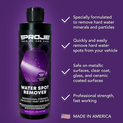 PROJE' Water Spot Remover - Neutralizes & Breaks Down Hard Water Spots - For Glass, Paint, Metal, Shower Doors, Car Detailing, & More - Can Be Used on Ceramic Coated Vehicles - 16 Fl Oz