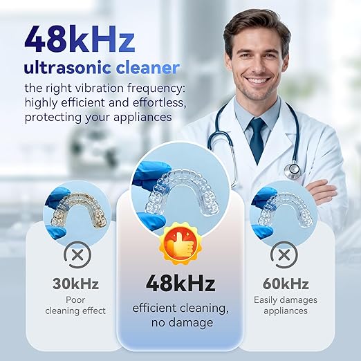 Ultrasonic Retainer Cleaner Machine 48kHz, Dental Cleaning Pod, Ultrasonic Retainer Cleaner for Dentures, Aligners, Mouth Guards, Toothbrush Heads and Jewelry with 200ML Capacity, LAB Supply
