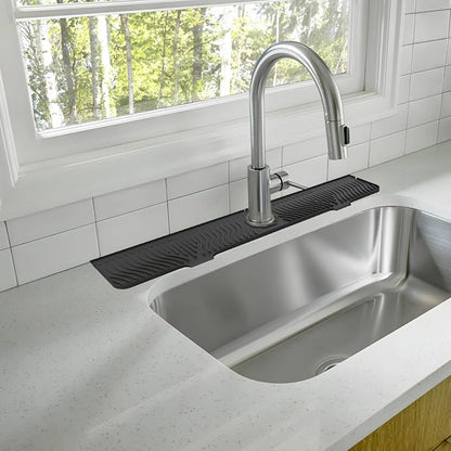 Silicone Black Kitchen Sink Splash Guard, 33 in Long Draining Mat with Central Drain Hole, Non-Slip Surface