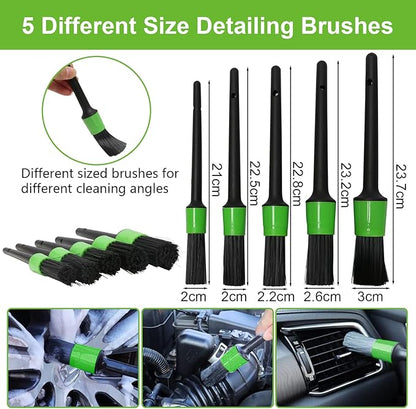 Car Wash Brush Kit - 20-in-1 Car Cleaning Tools with Long Handle, Replacement Brush Heads, Storage Bag for Truck, RV, SUV & Car Detailing