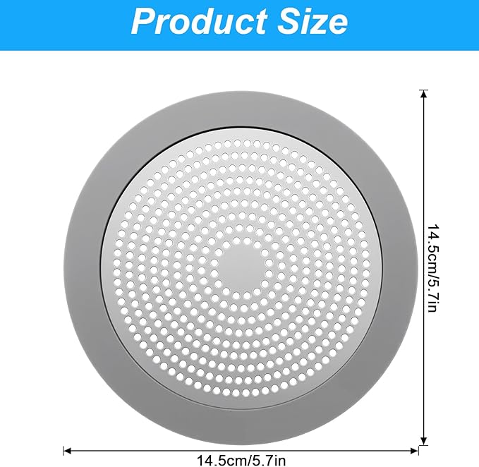 Flat Shower Drain Hair Catcher Stainless Steel Shower Drain Cover Hair Catcher 5.7in Wide Round Hairs Stopper for Showers Drains Sink Protector Filter for Showers Bathroom Pet Owners Homeowners