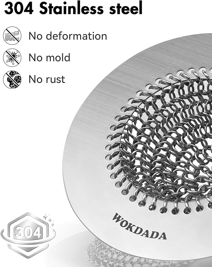Wokdada Sink Drain Strainer, Reversible No Clog Mesh Kitchen Sink Drain Strainer, 304 Stainless Steel & Rust-Proof/Masterfully Handcrafted, Easy Clean, Dishwasher Safe, Fits Standard Sink Drain