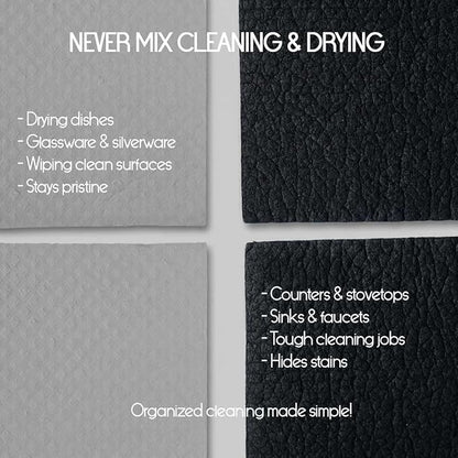 Swedish Dishcloths 10 Pack - Color-Coded Kitchen Cleaning Cloths - 5 Dark for Cleaning, 5 White for Drying - Replaces Paper Towels & Sponges - Eco Friendly, Compostable, Reusable
