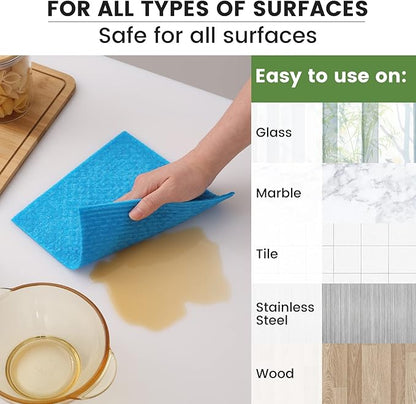Homaxy Swedish Dishcloths for Kitchen, 6 Pack Reusable and Washable Cellulose Sponge Cloths Dish Towels, Absorbent and No Odor Paper Towels for Dishes ＆ Counters, Blue
