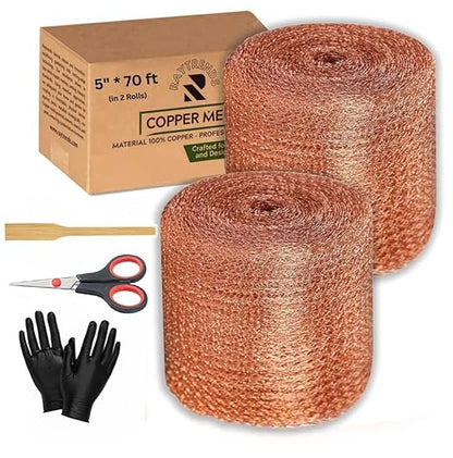 3rd Gen Copper Mesh Rodent Control Kit - Raytrends 100% Premium & Pure Copper Wool for Slug, Pest, Snail, Mice & Rat Control - Offers 2 Copper Mesh Rolls with Scissors and Packing Tool