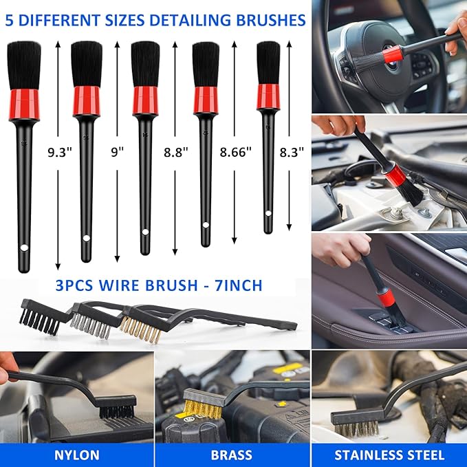 27Pcs Car Detailing Brush Set, Car Detailing Kit, Auto Detailing Drill Brush Set, Car Detailing Brushes, Car Wash Cleaning Tools Kit for Interior, Exterior, Wheels, Blue