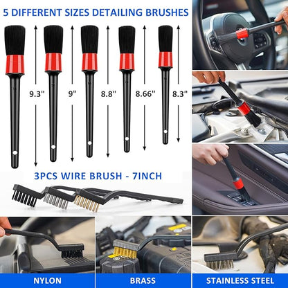 27Pcs Car Detailing Brush Set, Car Detailing Kit, Auto Detailing Drill Brush Set, Car Detailing Brushes, Car Wash Cleaning Tools Kit for Interior, Exterior, Wheels, Blue