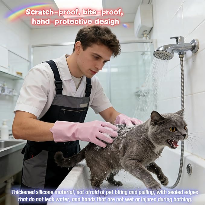 Silicone Dog Grooming Glove for Dogs and Cats, Enhanced Five-Finger Fit, Non-Slip & Extended Cuff, Dual-Sided Pet Bath Brush for Washing, Massage & Deep Cleaning 1 Pair