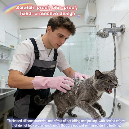 Silicone Dog Grooming Glove for Dogs and Cats, Enhanced Five-Finger Fit, Non-Slip & Extended Cuff, Dual-Sided Pet Bath Brush for Washing, Massage & Deep Cleaning 1 Pair