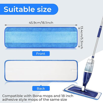 Wlich 3 Pack Microfiber Cleaning Pads are Compatible with Bona Mop,18 Inch Replaceable Mop Pad Refill,Washable & Reusable Blue Microfiber Mop Pads for Hardwood and Hard-Surface Floors