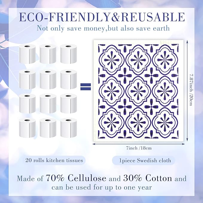 6 Pcs Swedish Kitchen Dish Cloths Kitchen Towels Reusable Sponge Cleaning Cloths Wipes Absorbent Dish Cloth Quick Drying Washable Decorative Tea Towels No Odor Bar Hand Towel (Blue Plaid)