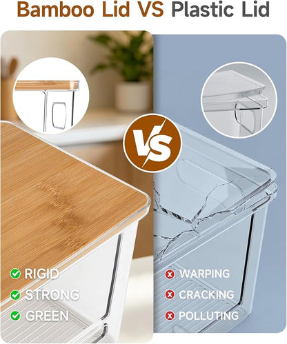 Trash Bag Dispenser 2 Pack, Stackable Acrylic Garbage Bags Dispenser with Bamboo Lid, Extra Large Clear Under Sink Organizer for 13/30/33 Gallon Bags, Kitchen, Cabinet, Laundry Room Storage