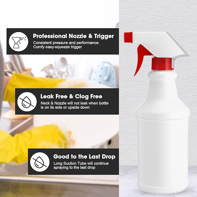Eccliy 12 Pcs 16 Oz Plastic Spray Bottle, Adjustable Empty Reusable Sprayer for Cleaning, Planting, Water, Bathroom and Kitchen, BBQ, Commercial and Residential (New,Red)