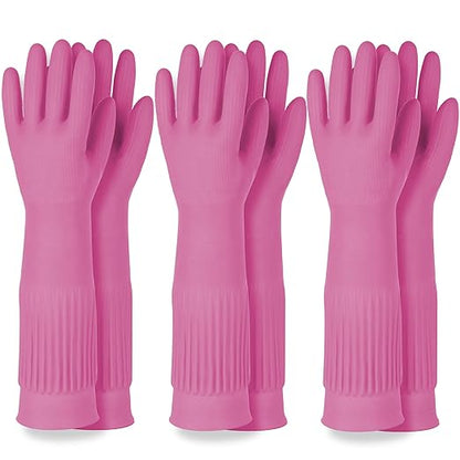 DABOGOSA Mamison 2 Pairs Reusable Waterproof Household Dishwashing Cleaning Rubber Gloves, Non-Slip Kitchen Glove (Pink, XL (Pack of 3))