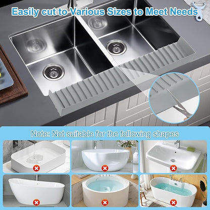 Silicone Faucet Splash Guard 4" x 30", Faucet Water Catcher Mat, Longer Silicone Sink Mat for Kitchen, Bathroom, Laundry Room, Farmhouse for Quartz Kitchen Sink（Gray）