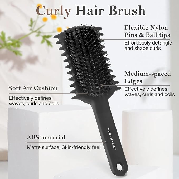 BRUSHZOO Hair Brush for Women, Brushes with Curly Hair Brush, Hair Spray Bottle, Edge Control Brush, Teasing Brush, Rat Tail Comb for All Hair Detangling Parting Styling