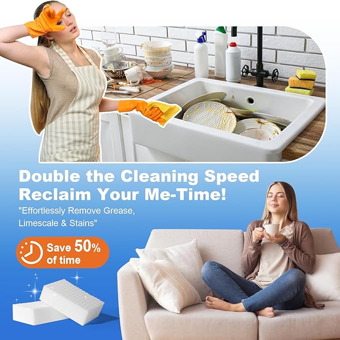 21-Pack Extra-Thick Melamine Sponges – 3.94" × 2.76" × 1.18" Durable Kitchen & Bathroom Cleaning Pads – Powerful, Non-Scratch, Water-Activated Magic Sponge(Ultra-Durable)