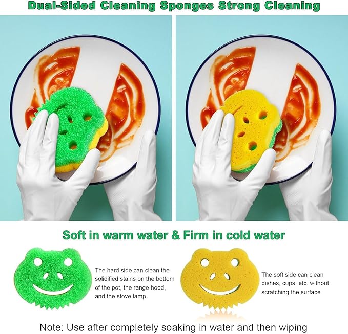 5 Pack Frog Dual-Sided Multi-Functional Scrub Sponge, Dual-Sided Temperature Controlled Kitchen Sponge for Dishes,Furniture,Scrub Sponges Household Cleaning Pads Bathroom Wall Cleaner